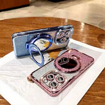 IPhone 16/17 electroplated rhinestone magnetic bracket phone case Apple